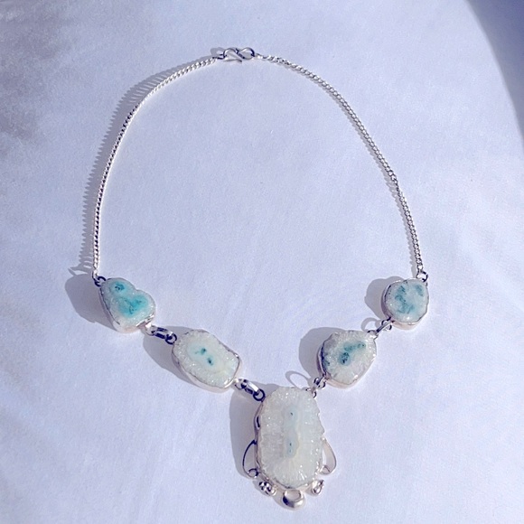 Vintage Druzy Quartz & Sterling Silver Necklace - Picture 2 of 3